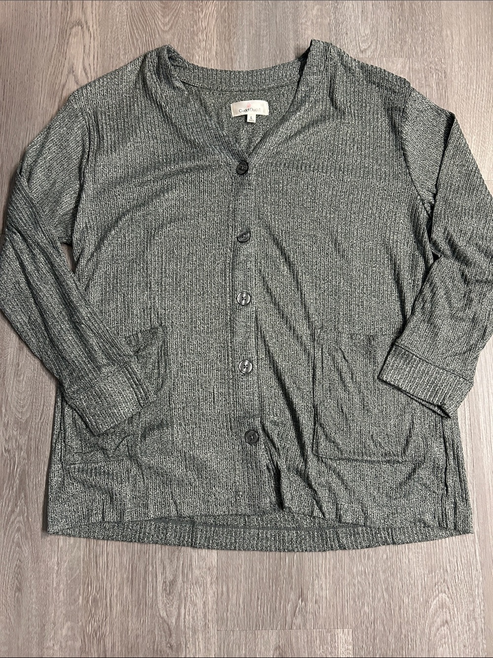 Cuddl Duds Gray Ribbed Button-Front Cardigan- NWOT